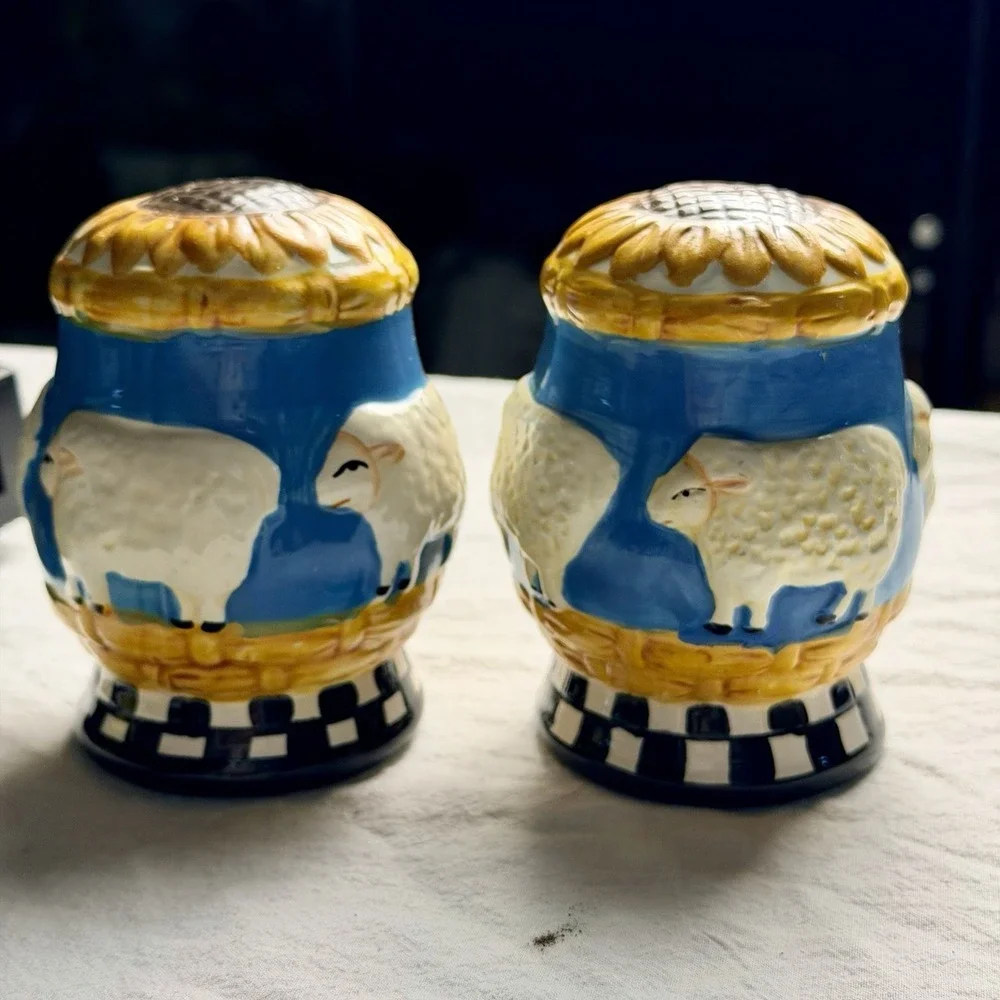 Ceramic Sheep & Sunflower Salt & Pepper Shaker Set, Large, Country Style